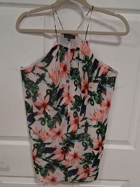 Vince Camuto White Floral Halter Camisole with Coral & Green Print